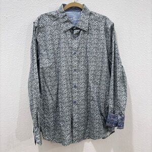 Robert Graham Grey Blue Botanical Patterned Long Sleeve Button Up Shirt XXL